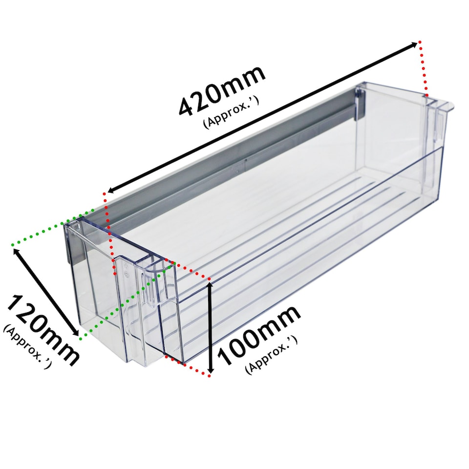 image 1 of SPARES2GO Lower Door Bottle Shelf Bottom Rack for Neff Fridge Freezer (420 x 120 x 100 mm) Clear