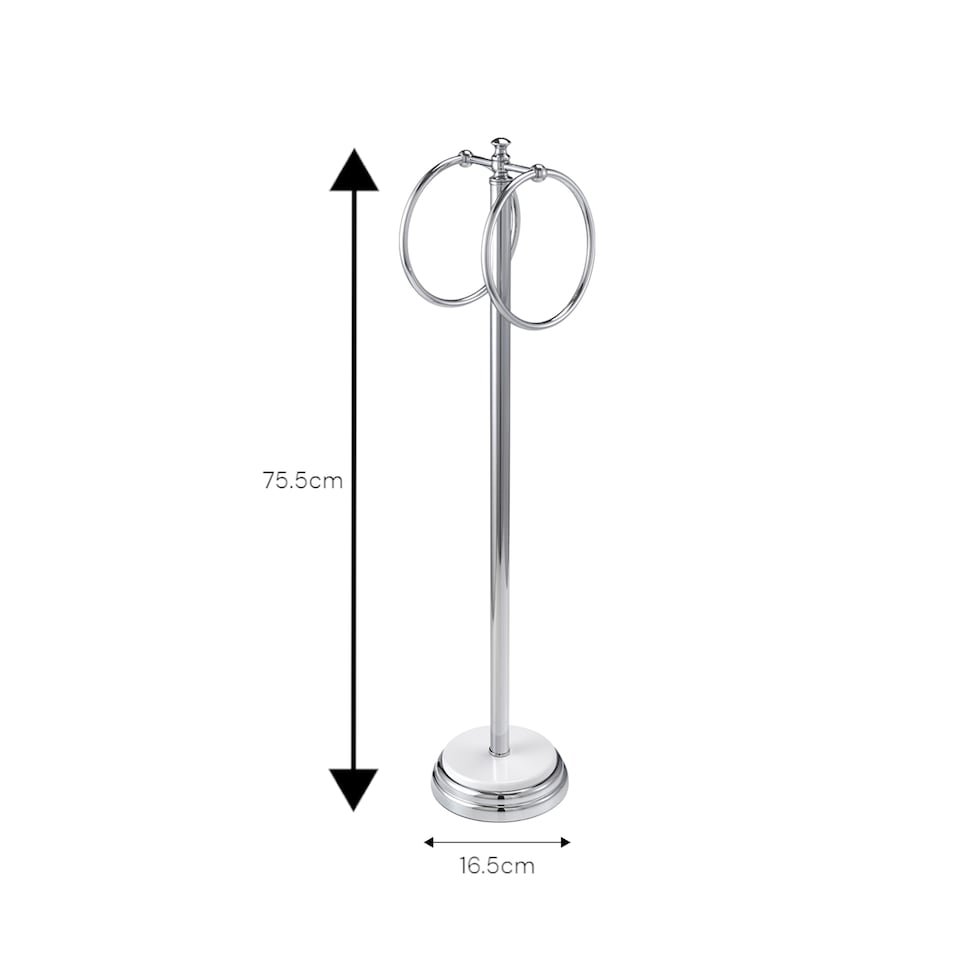 image 1 of Showerdrape Opera White/Chrome Freestanding Double Towel Ring | Silver | Chrome | 1