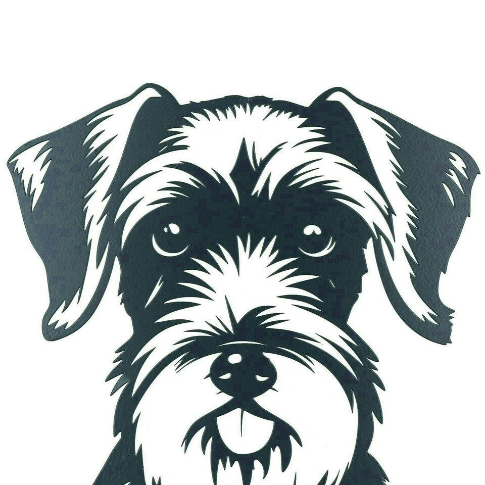 image 1 of Black Metal Peeking Schnauzer Silhouette with Fixing Plate Garden Ornament Gift