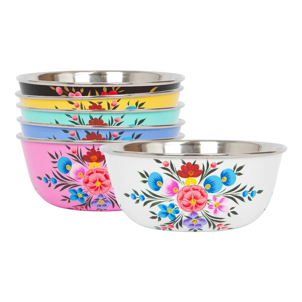 image 1 of BillyCan Hand-Painted Picnic Snack Bowls - 14.5cm - Mint Pansy - Pack of 6 Green