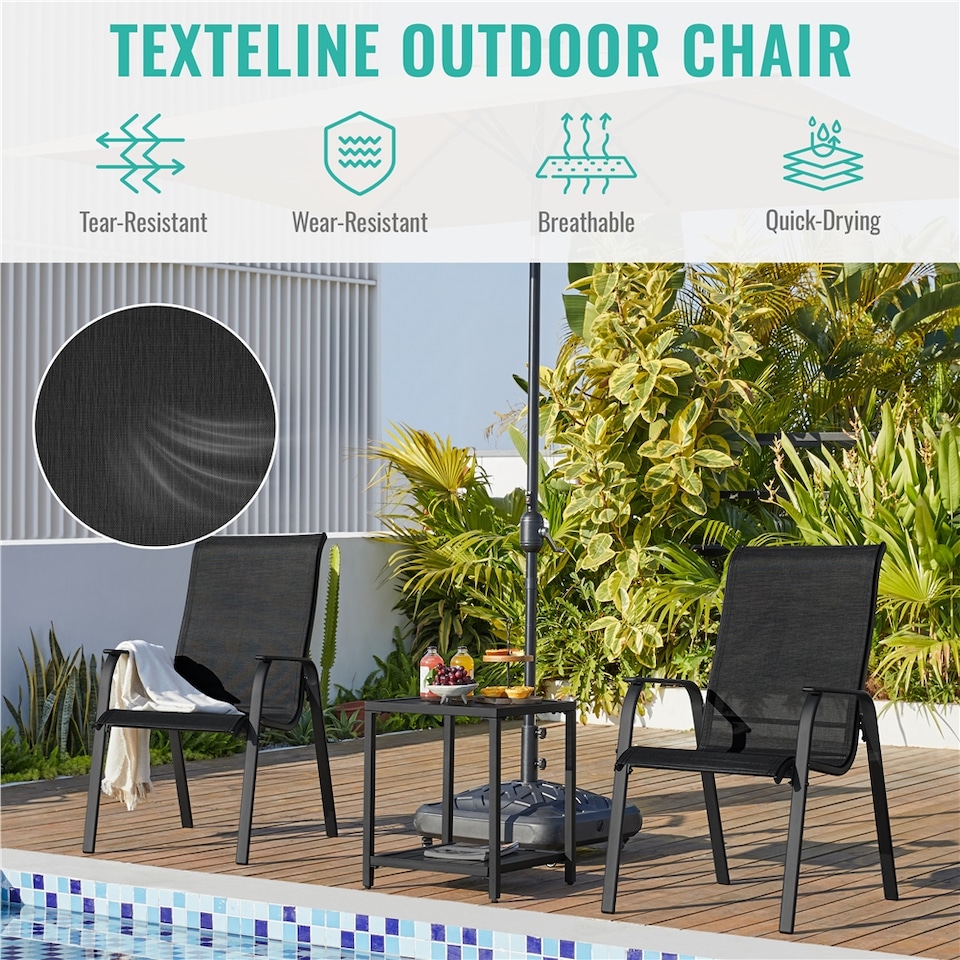 image 1 of Yaheetech Set of 2 Outdoor Texteline Stackable Dining Chairs with Backrest-Black | Black | Black | One Size