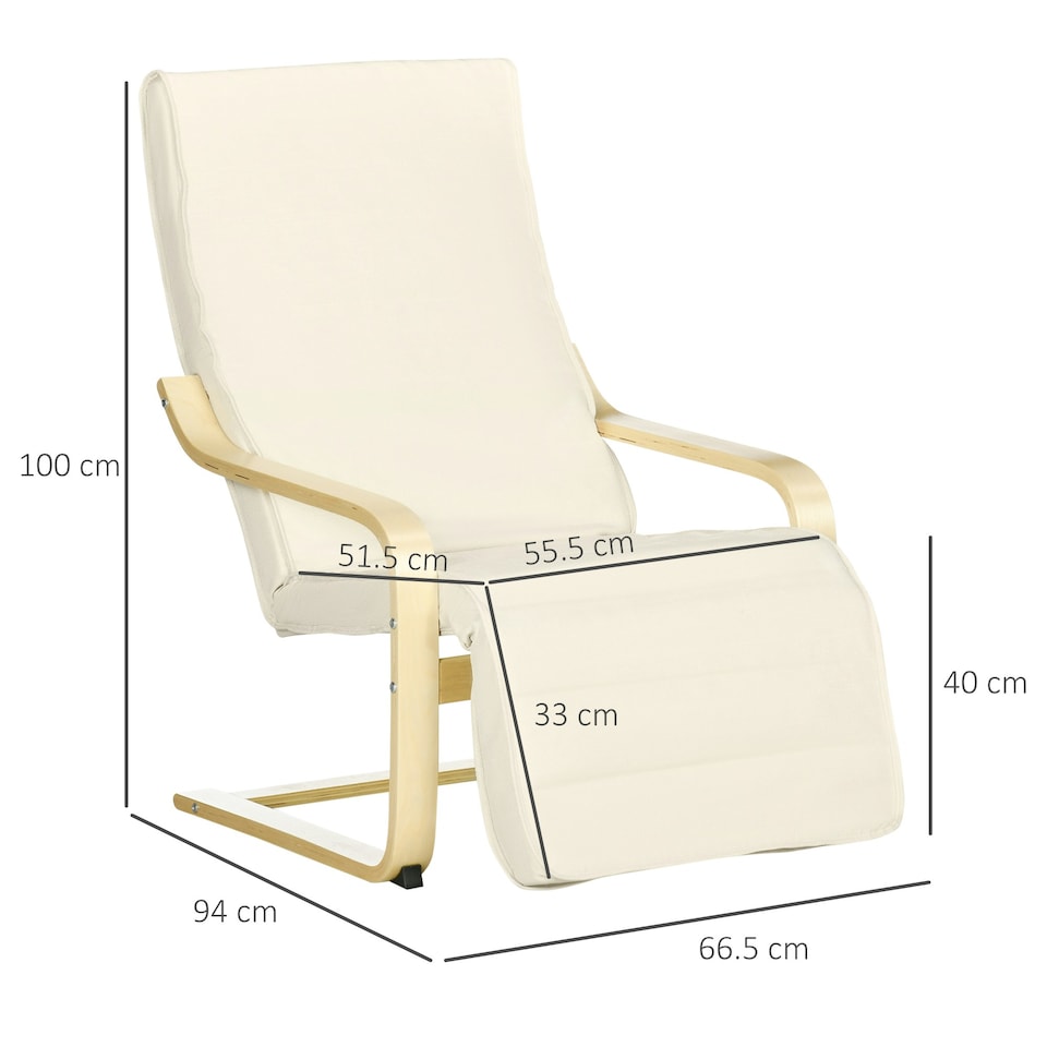 image 1 of HOMCOM Lounge Chair Recliner Adjustable Footrest Home Cream White