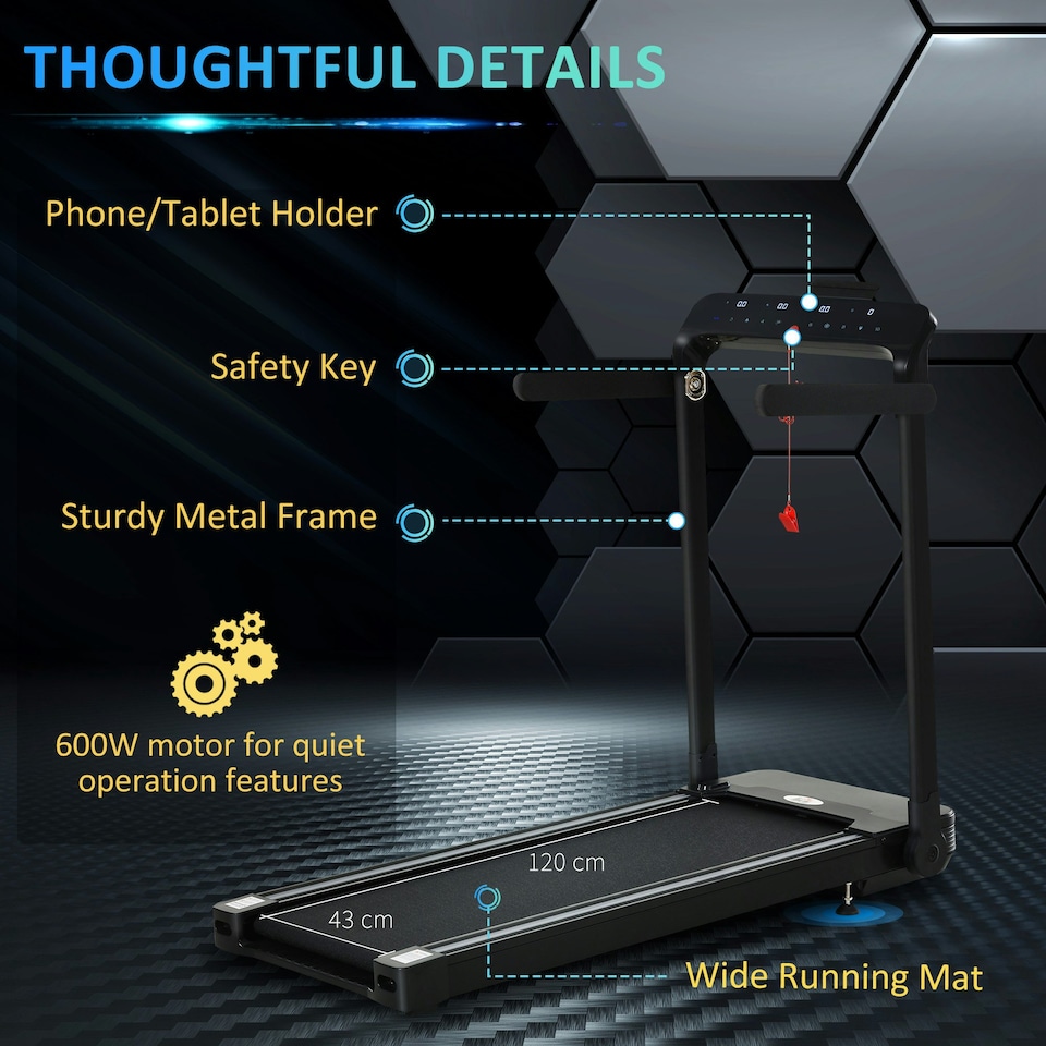 image 1 of HOMCOM 1.85HP Foldable Electric Treadmill Fitness Safety Lock LED screen-Black