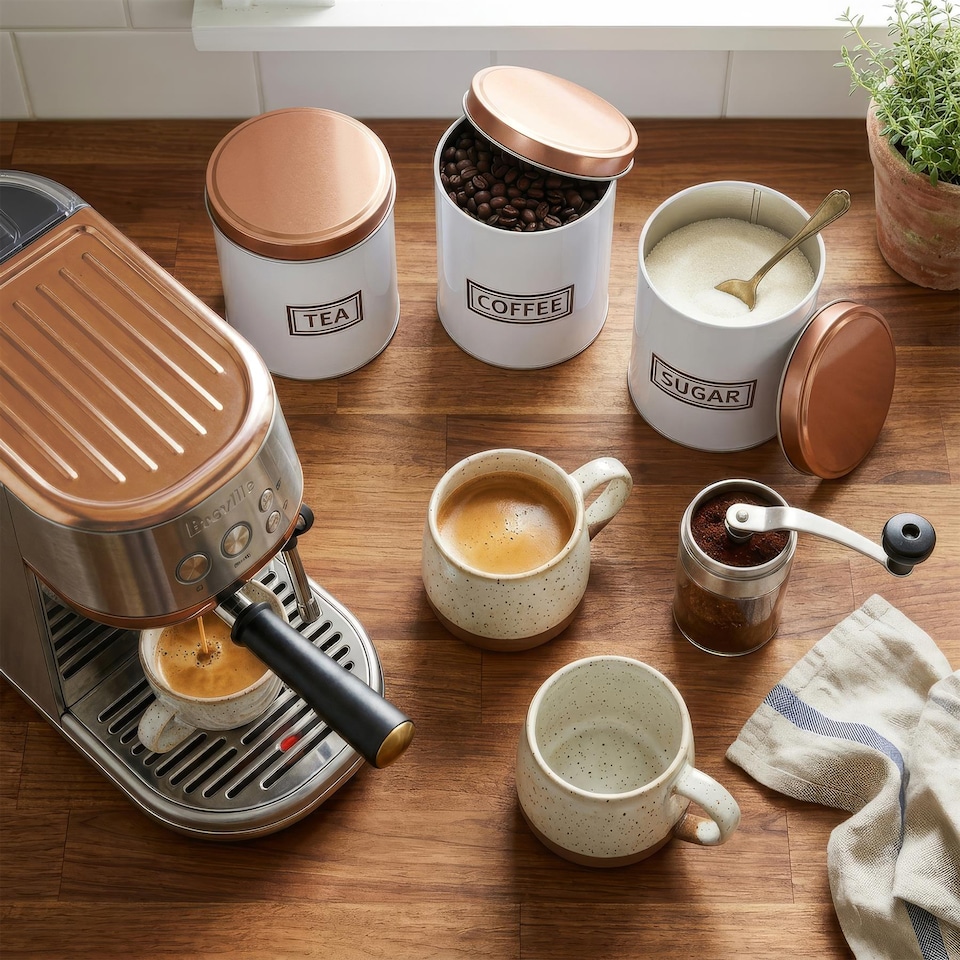 image 1 of Harbour Housewares 3pc Tea Coffee Sugar Canister Set - Round Metal Airtight Kitchen Canister Tin Pots