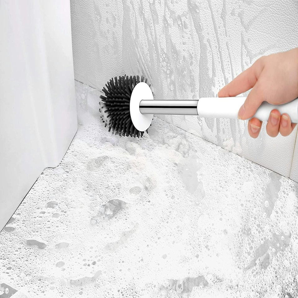 image 1 of Nicoman Round White Toilet Brush & Holder With Silicone Head