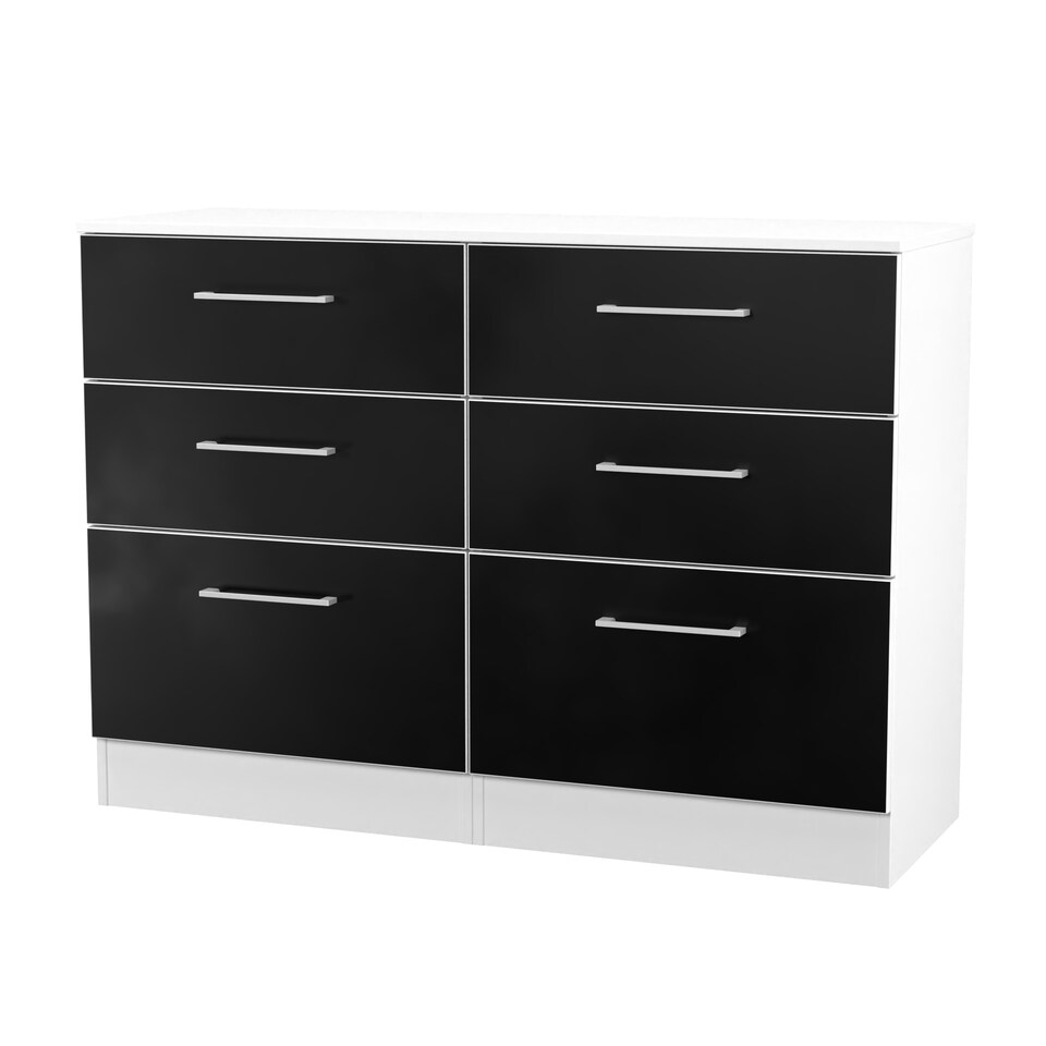 image 1 of Gloucester 6 Drawer Wide Chest of Drawers in Black Matt & White (Ready Assembled) | Black | Black Matt & White