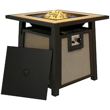Outsunny Gas Fire Pit Table with 50,000 BTU Burner, Cover, Glass Beads, Brown