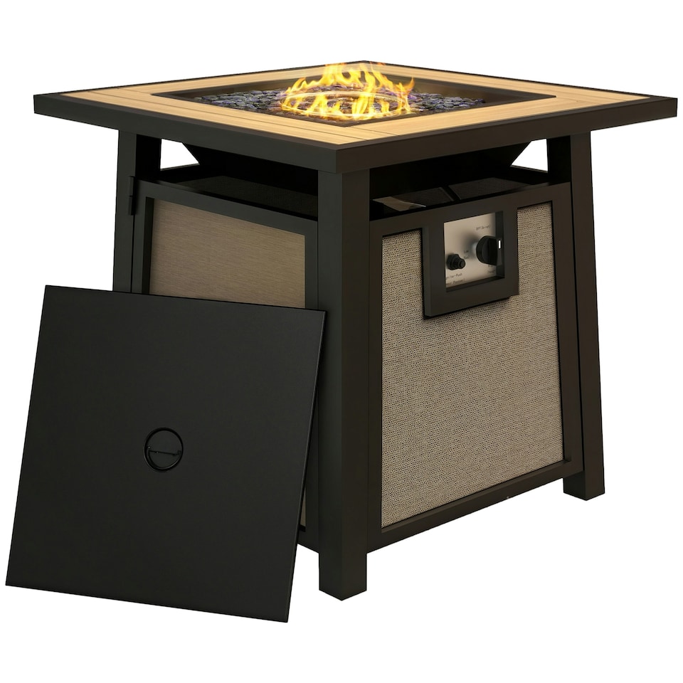 image 1 of Outsunny Gas Fire Pit Table with 50,000 BTU Burner, Cover, Glass Beads, Brown