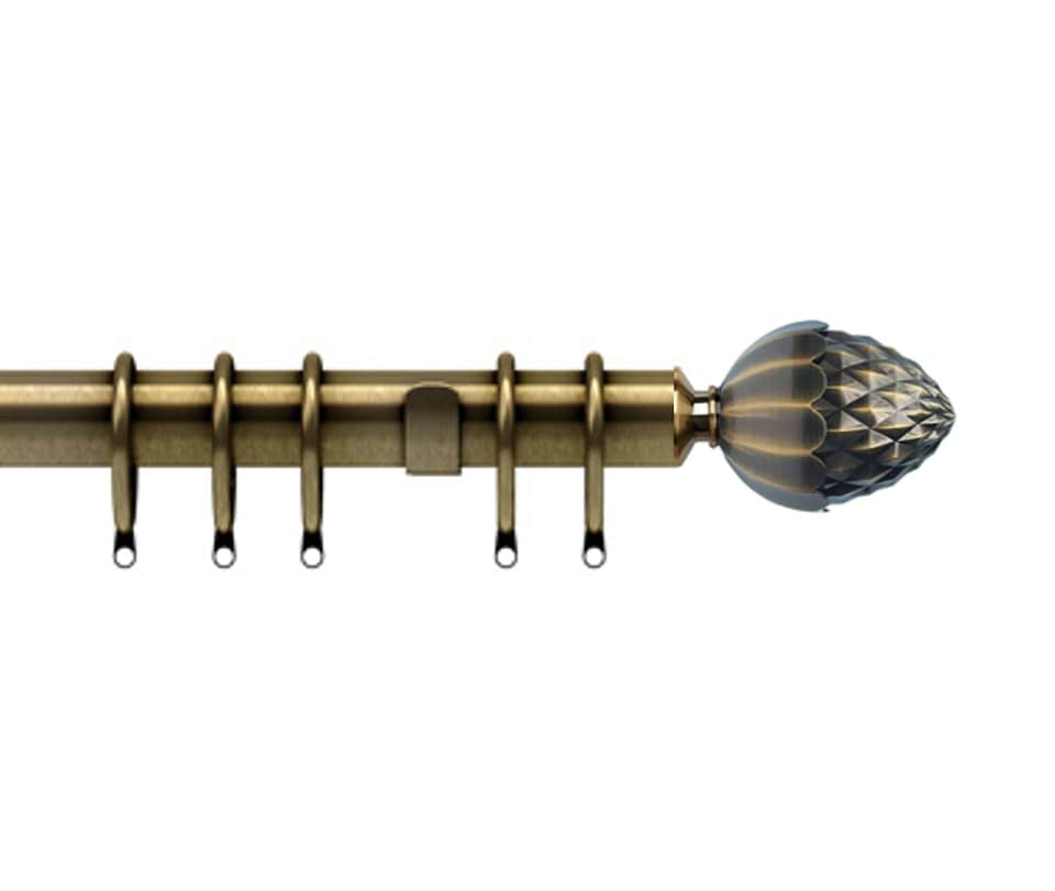 image 1 of 35mm Fixed Length Metal Curtain Pole Set Antique Brass Acorn Finial 90cm | Bronze | Bronze
