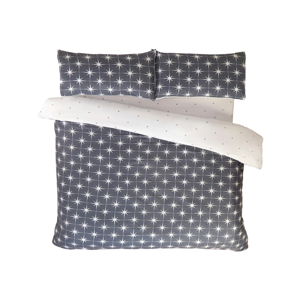 image 1 of Northern Stars Microfibre Complete Duvet Set with Pillowcase and Fitted Sheet Grey | Double