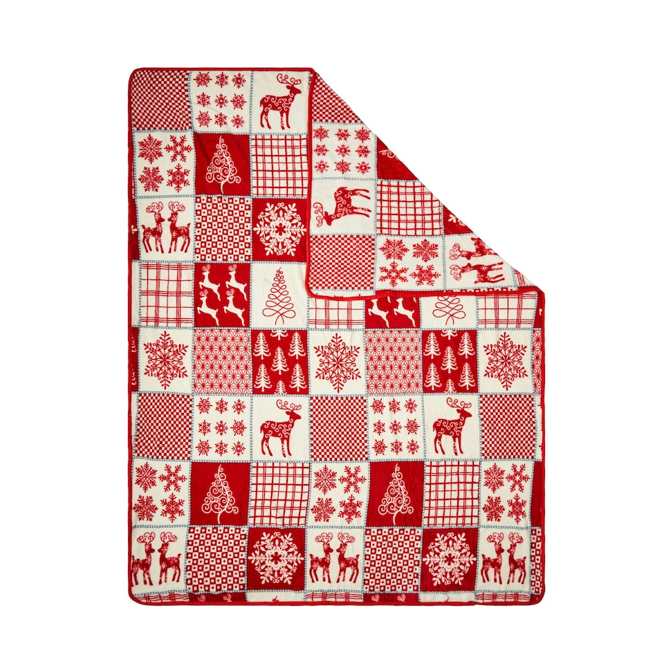 image 1 of BHS Christmas Winter Patchwork Throw, Red Red | Red