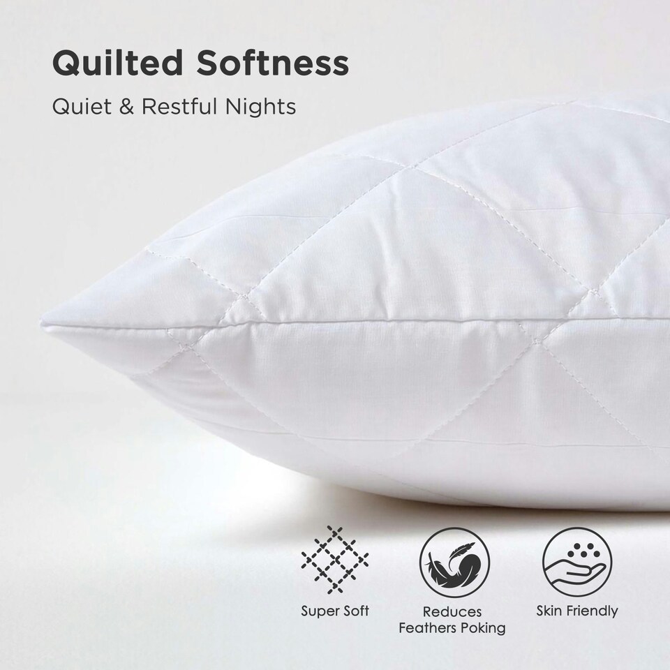 image 1 of Homescapes Standard Size Quilted Pillow Protector - Pack of 4 | White | Standard