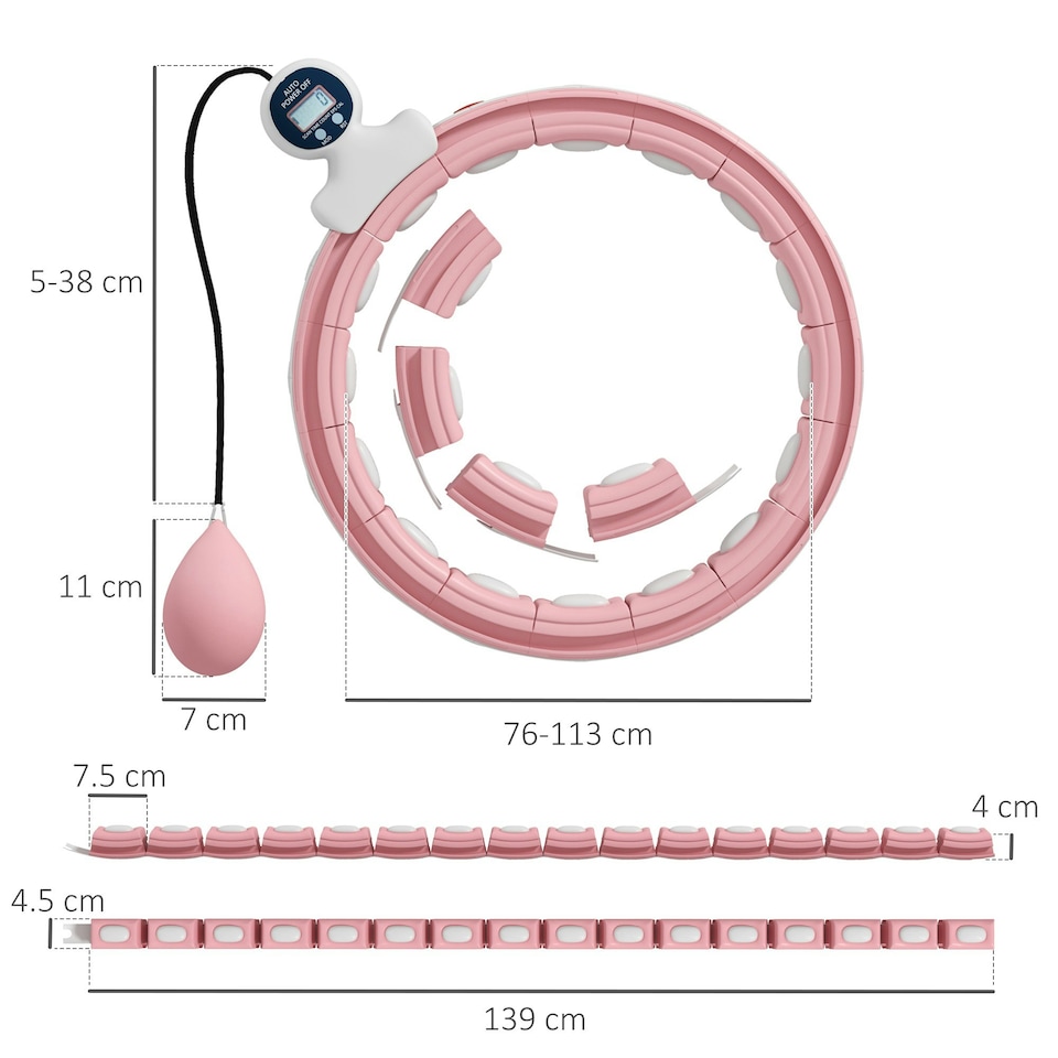 image 1 of SPORTNOW Smart Weighted Hula Hoop with 16 Detachable Knots, Pink