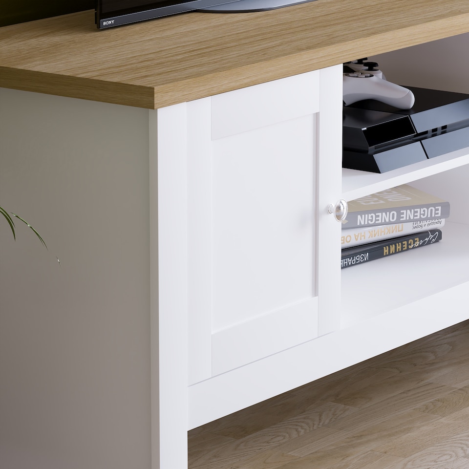 image 1 of Vida Designs Arlington 2 Door TV Unit Shaker Entertainment Storage, White & Oak | White | White & Oak | 1