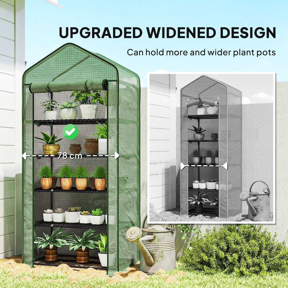 image 1 of Outsunny Widened Mini Greenhouse 5 Tier Green House, 193H x 90W x 49Dcm, Green