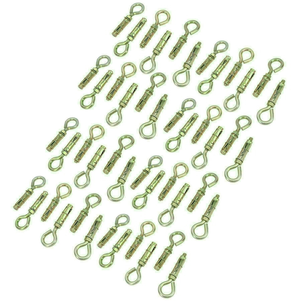 image 1 of 8mm Close Hook Anchor Eye Bolt Rawl Expansion Bolts Shield Wall 48 Pack
