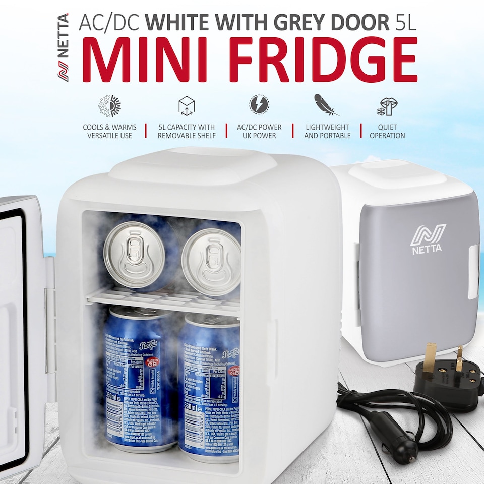 image 1 of NETTA 5L Mini Fridge - Portable Cooler and Warmer with 12V Car Socket and UK Plug, Pink