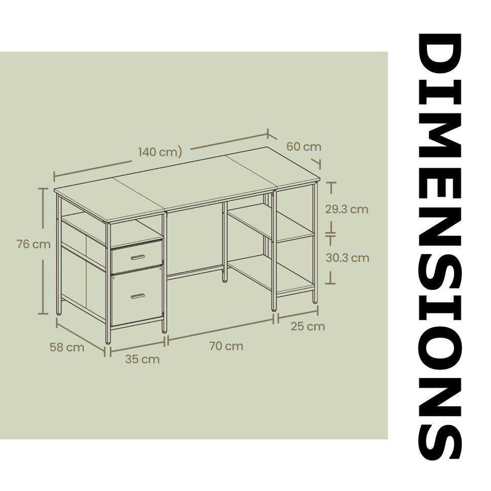 image 1 of Industrial 140CM Computer Desk With Storage Shelves And Drawer Oak