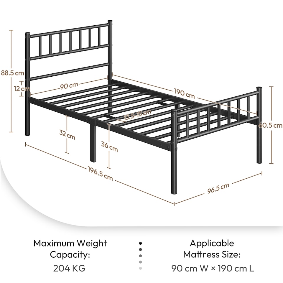 image 1 of Yaheetech 3ft Single Metal Bed Frame with Slatted Headboard Black