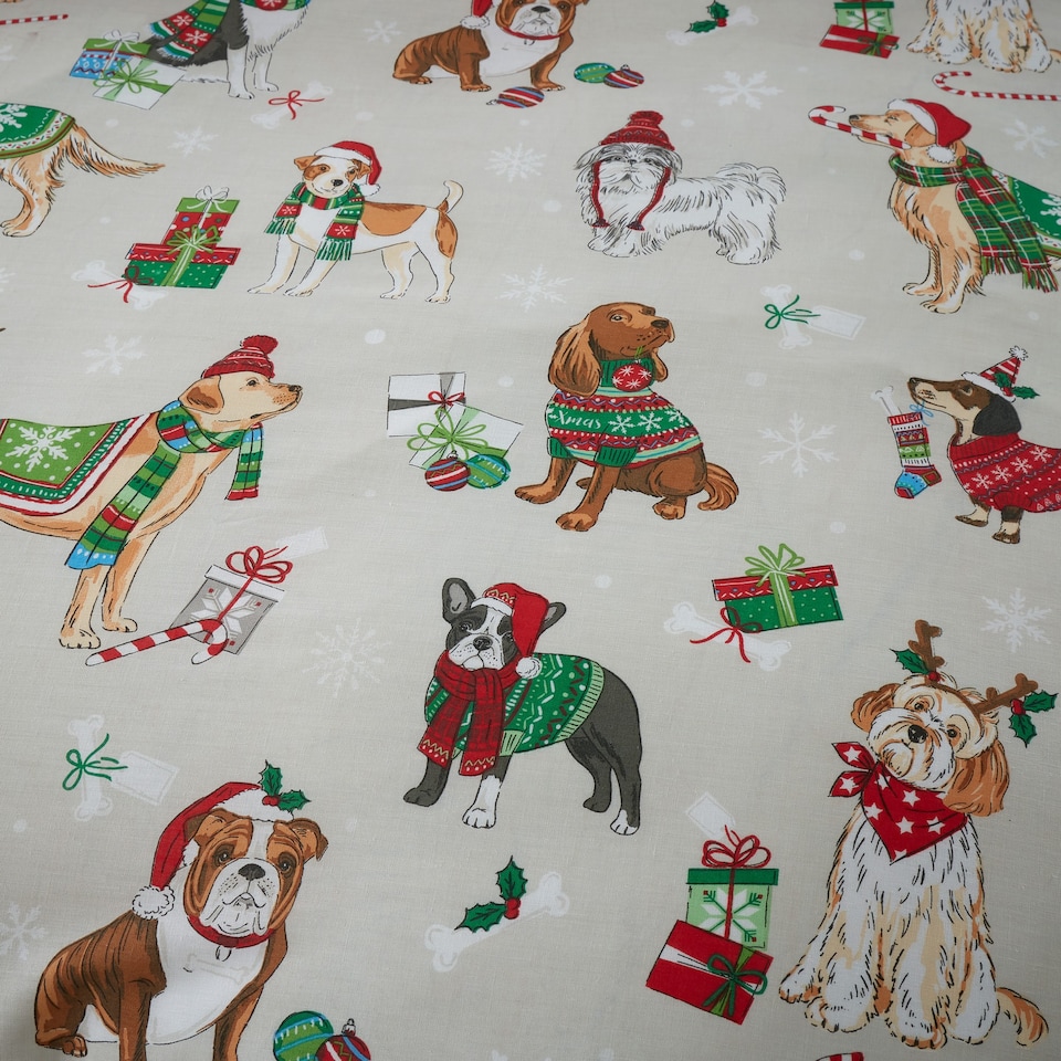 image 1 of Christmas Dogs Reversible Duvet Cover Bedding Set With Pillow Cases | Brown | Super King