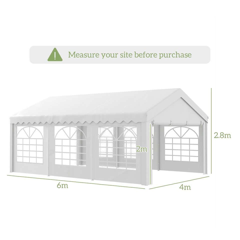 image 1 of Outsunny 6m Garden Gazebo Portable Carport Shelter w/ Removable Sidewalls&Doors