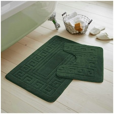 VELVETIO Greek Bath Mat & Pedestal Mat Water Absorbent Non Slip Toilet Rugs Green | Dark Green
