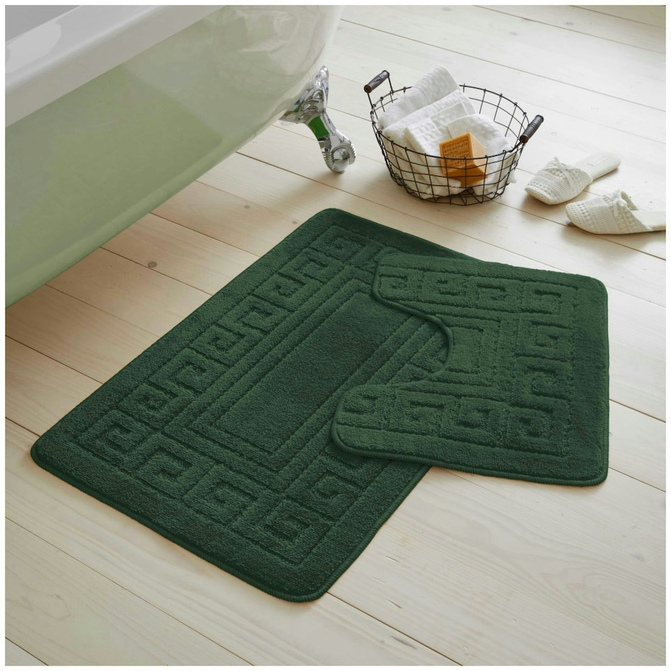 image 1 of VELVETIO Greek Bath Mat & Pedestal Mat Water Absorbent Non Slip Toilet Rugs Green | Dark Green