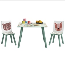 ZONEKIZ Kids Table and Chairs, Children Desk with Two Chairs, Three Piece | Green