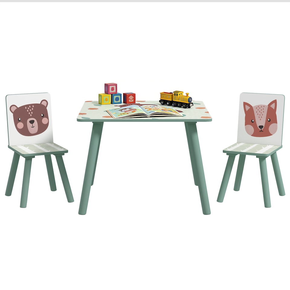 image 1 of ZONEKIZ Kids Table and Chairs, Children Desk with Two Chairs, Three Piece | Green
