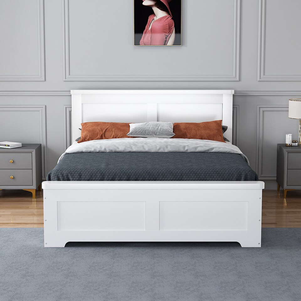 image 1 of 5ft King Size 4 drawer storage, Solid,strong,white painted wood bed frame.Wooden bedstead | White | King