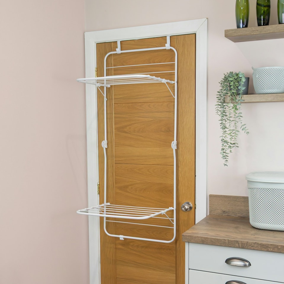 image 1 of JVL 2 Tier Over Door Drying Rack - 8.5M, White