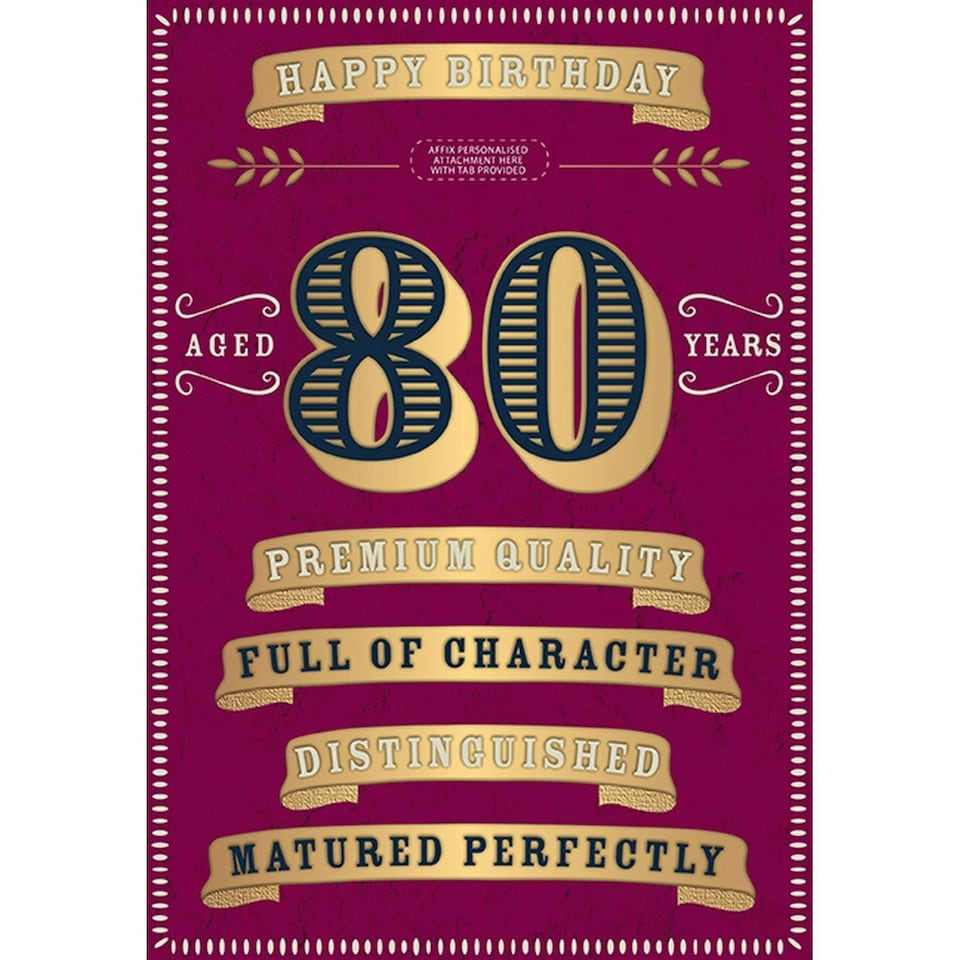 Words 'n' Wishes Male Age 80 Milestone Birthday Card, 'Distinguished' 80th Gold Foil Finish & Personalised Recipient Stickers, Eco-Friendly