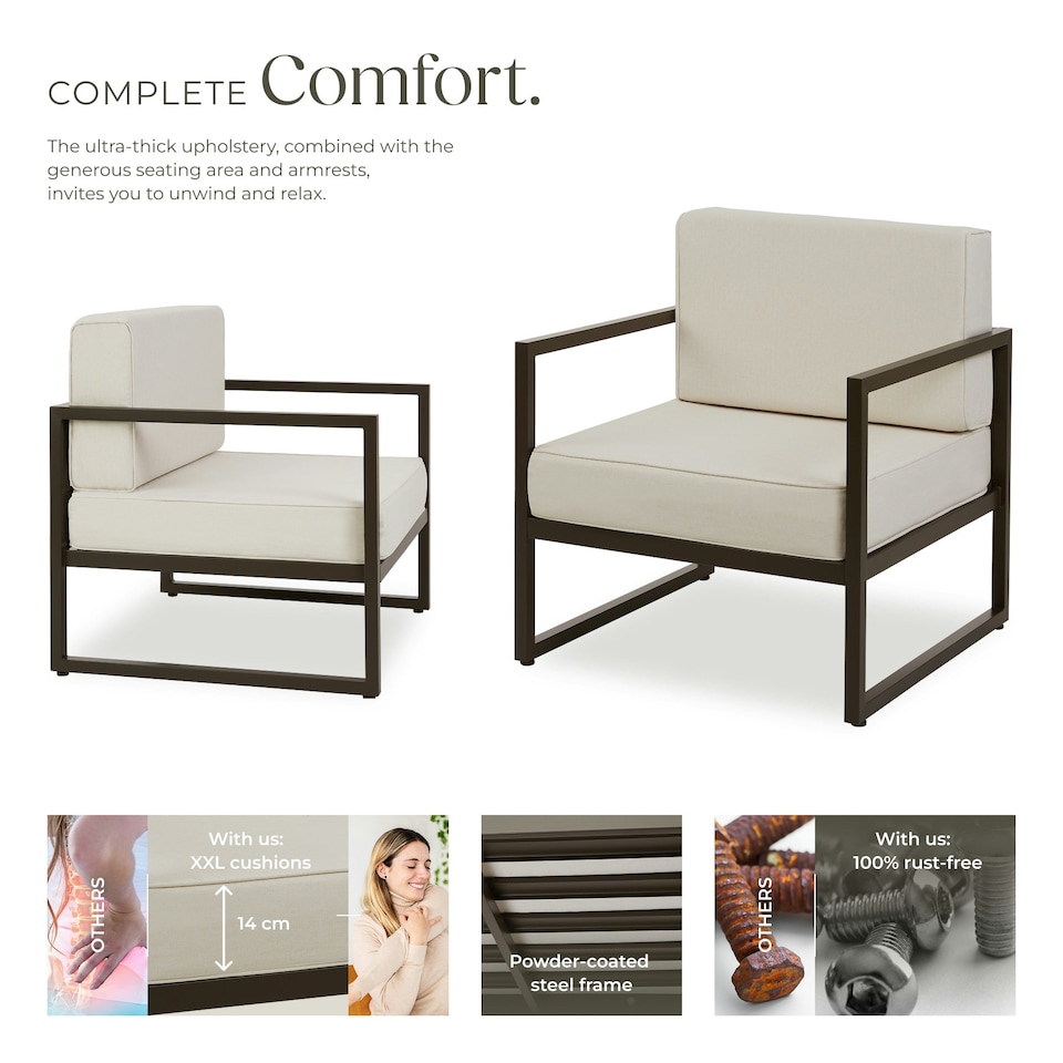 image 1 of Garden Chair Comosa - XXL padding, water-repellent covers, steel frame - Set of 2 Brown | Beige