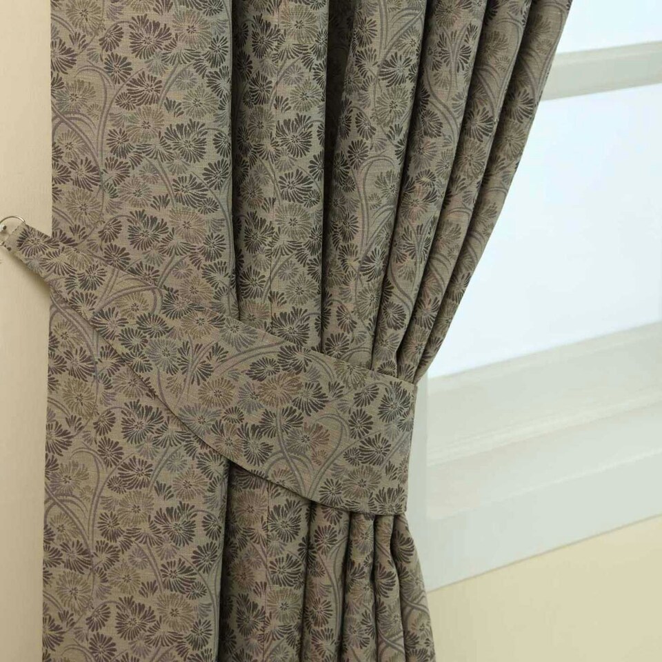 Homescapes Grey Vintage Floral Jacquard Curtain Tie Back Pair