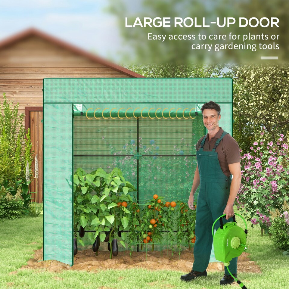 image 1 of Walk-in Garden Green House with Large Roll-up Door and 2 Mesh Windows, Green