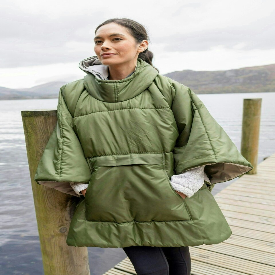 image 1 of Mountain Warehouse Wearable Blanket Unisex Hooded Warm Comfy for Camping Hiking Green | Khaki | One Size