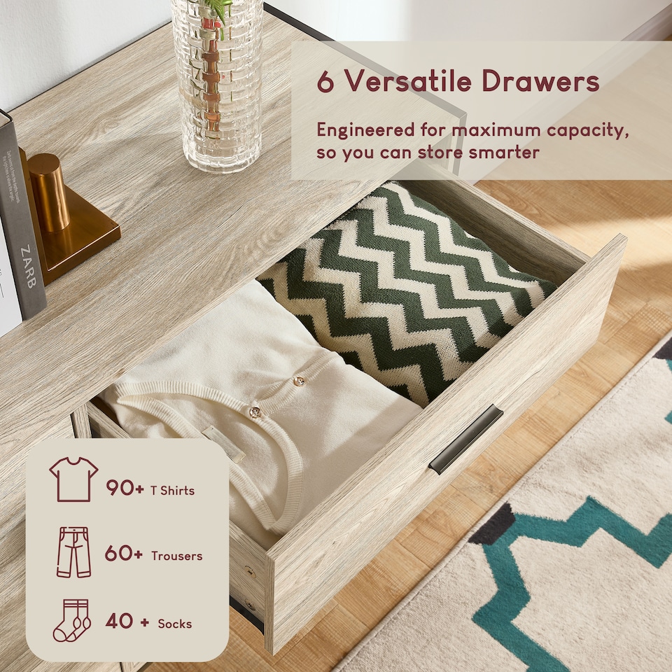 image 1 of Vida Designs Brooklyn 6 Drawer Chest of Drawers Industrial Bedroom Storage, Grey