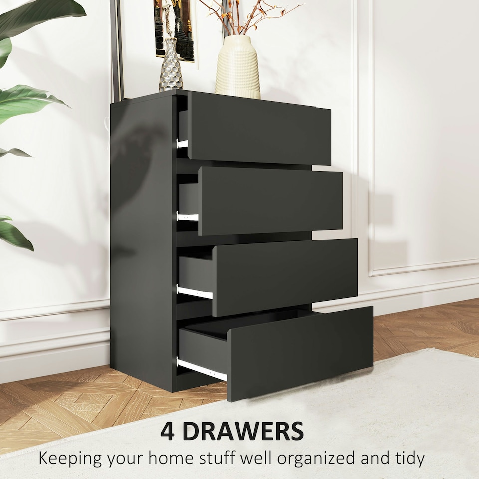 image 1 of HOMCOM Bedroom Chest of Drawers, 4 Drawers Dresser, Drawer Unit, Black