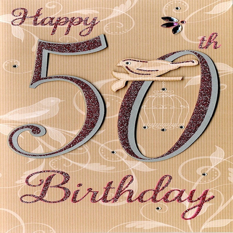 image 1 of Happy 50th Birthday Greeting Card Hand-Finished Champagne Range Cards