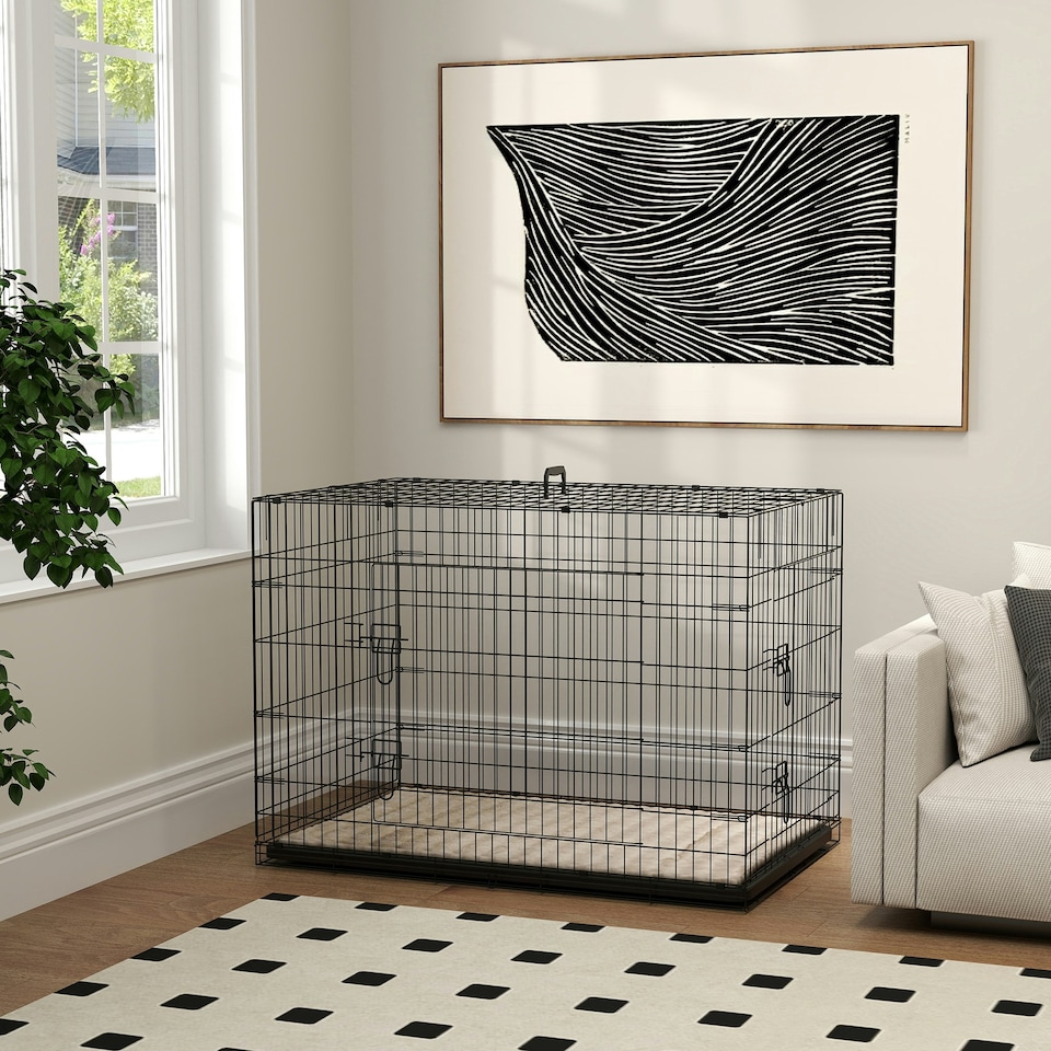 image 1 of PawHut Dog Crate with Two Doors, Tray, Soft Cushion, for Extra Large Dogs
