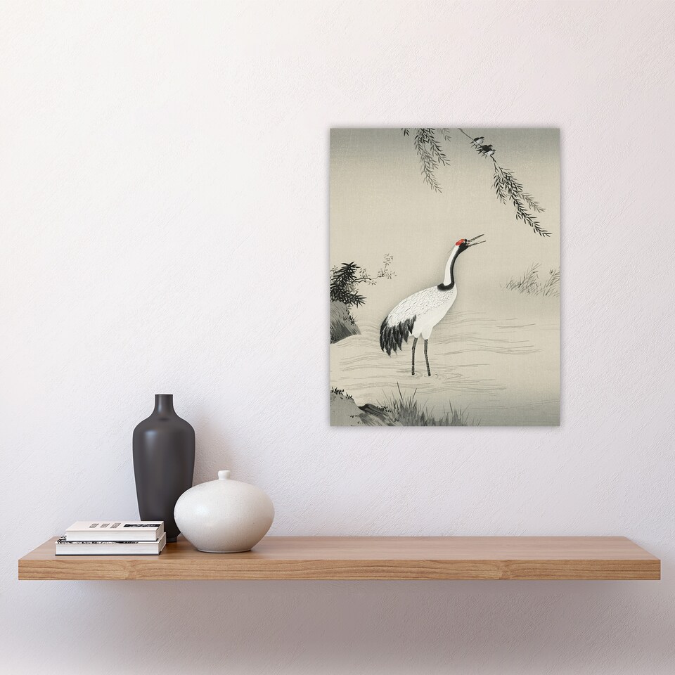 image 1 of Japanese Crane and Swallows Motonobu Vintage Wall Art Poster Print 12X16"