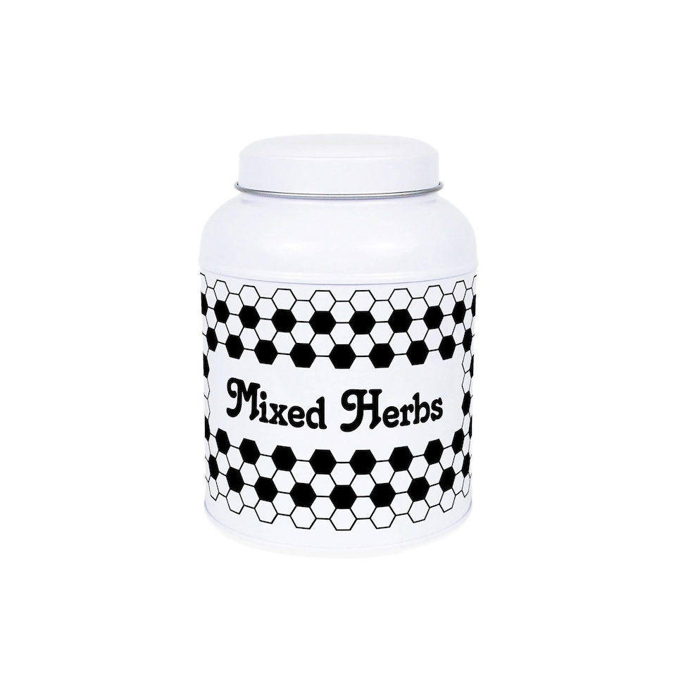 image 1 of Hexagon Tiles Mixed Herbs Canister - Small Domed Lid Kitchen Storage Jar