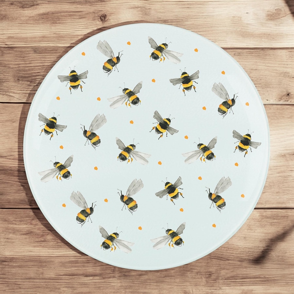 image 1 of Scattered Bees Round Worktop Protector - Textured Glass Chopping Board