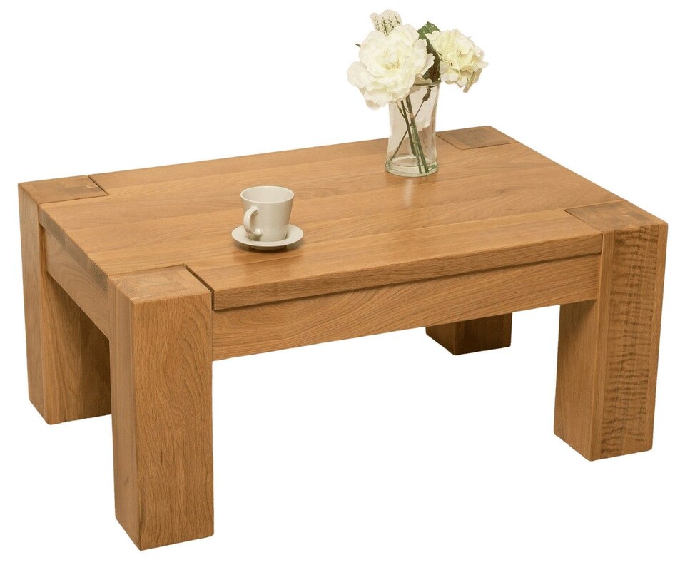 image 1 of Kuba Chunky Small Oak Coffee Table for Living Room | Brown | Light Oak