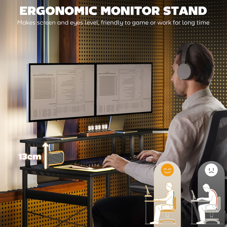image 1 of HOMCOM L Shaped Desk Corner Computer Desk with Monitor Stand, Black
