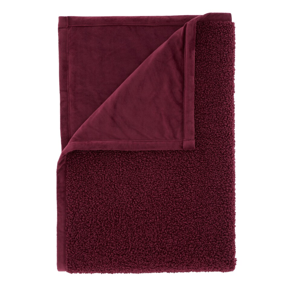 image 1 of Catherine Lansfield So Soft Velvet Boucle Blanket Throw | Red | Damson