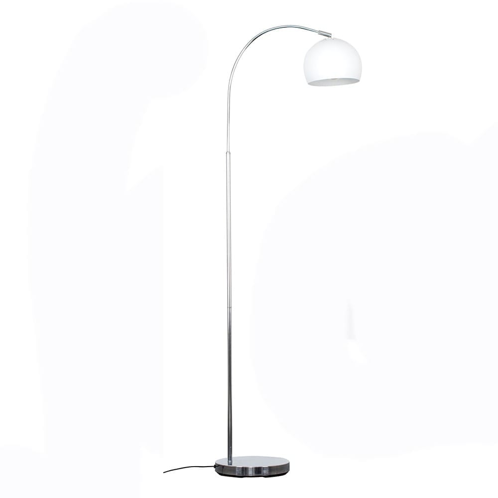 ValueLights Curva Chrome Floor Lamp White Metal Dome Shade