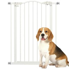 PawHut 74-80cm Adjustable Metal Pet Gate Safety Barrier w/ Auto-Close Door White