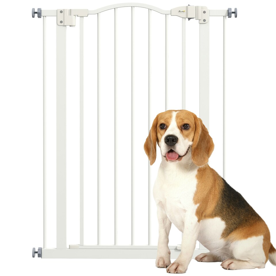 image 1 of PawHut 74-80cm Adjustable Metal Pet Gate Safety Barrier w/ Auto-Close Door White