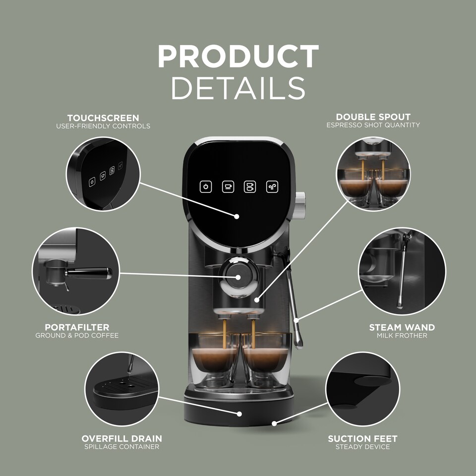 image 1 of DMD 3-in-1 Espresso Coffee Machine, 20-Bar, Milk Frother, Ground & Capsule Use, 1L Water Tank